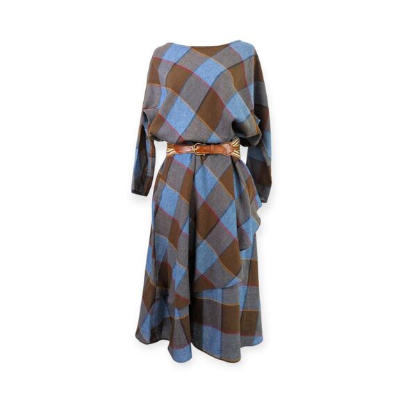 Vintage ENTOURAGE Periwinkle Plaid Blouson Dress - Picture 1 of 12
